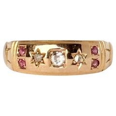 Antique Edwardian Ruby and Diamond 18 Carat Gold Star Setting Ring