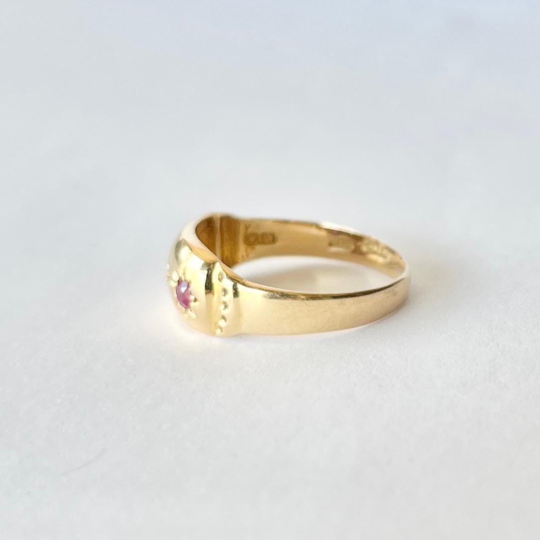 Women's Edwardian Ruby and Diamond 18 Carat Gold Three-Stone Gypsy Ring