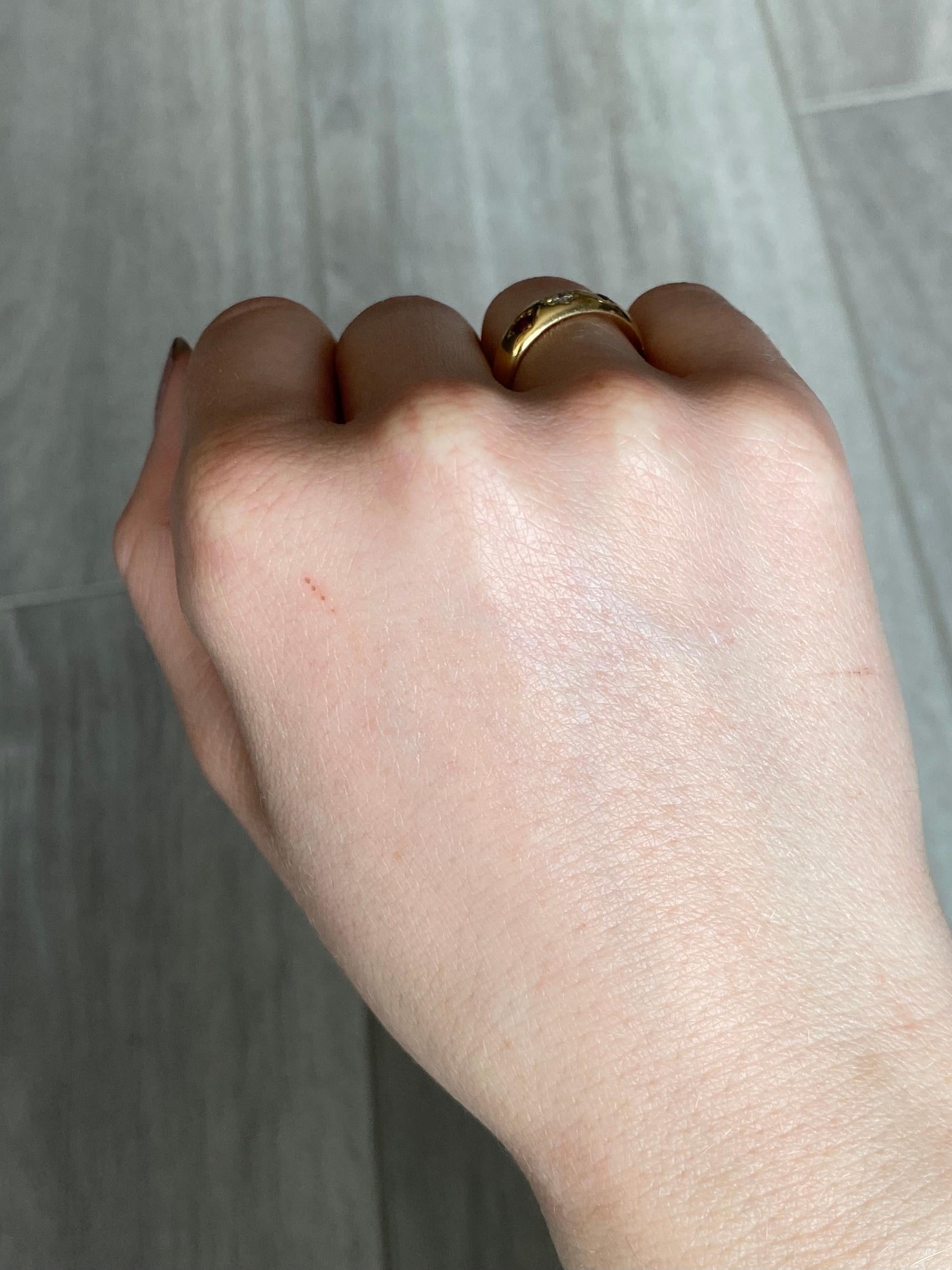 Women's Edwardian Ruby and Diamond 18 Carat Gold Three-Stone Gypsy Ring
