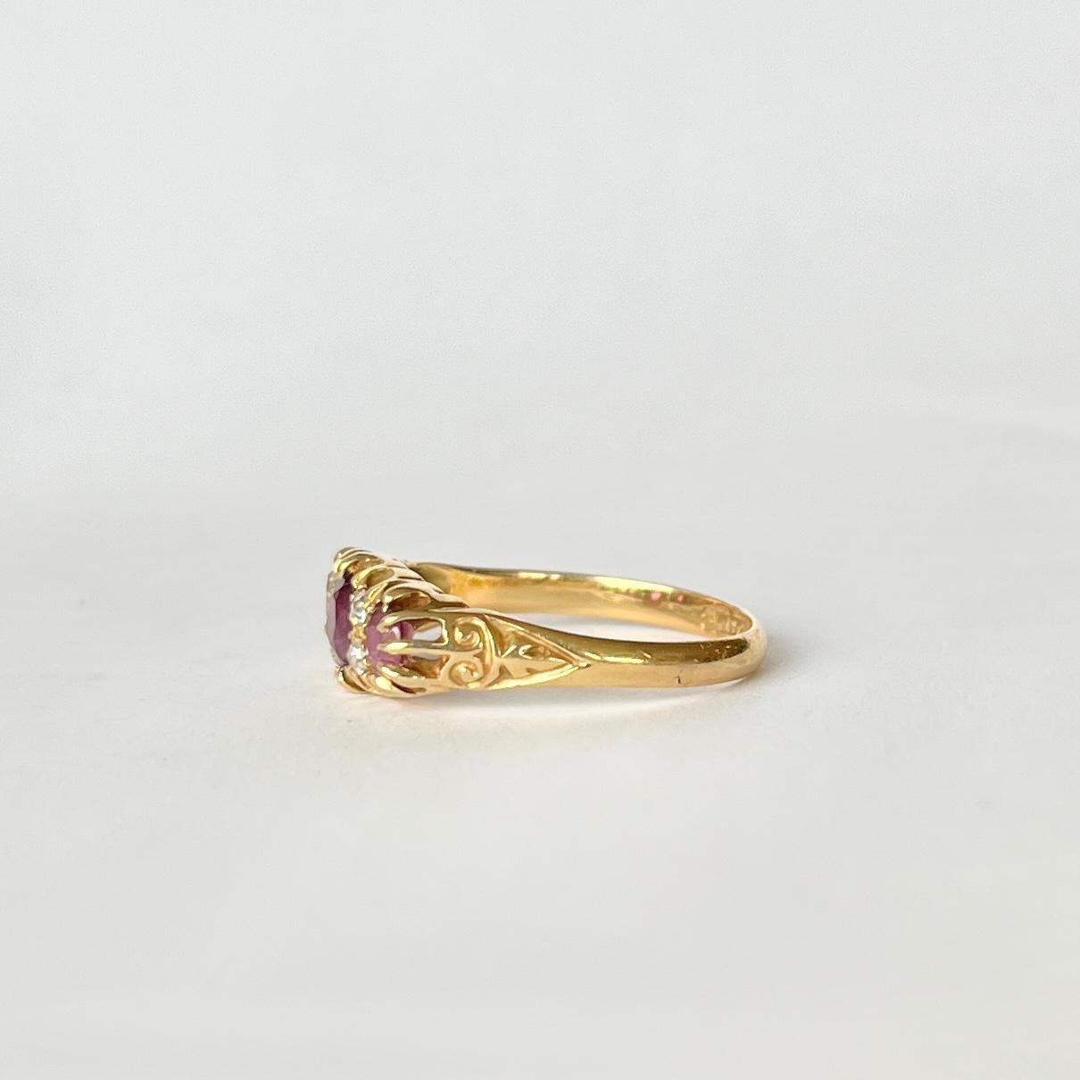 Women's Edwardian Ruby and Diamond 18 Carat Gold Three-Stone Ring
