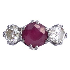 Edwardian Ruby and Diamond 18 Carat Gold Three-Stone Ring