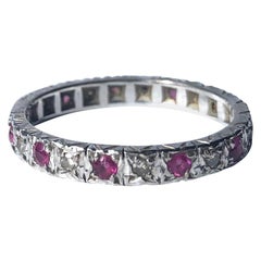 Antique Edwardian Ruby and Diamond 18 Carat White Gold Full Eternity Band