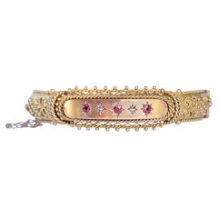 Edwardian Ruby and Diamond 9 Carat Gold Bangle