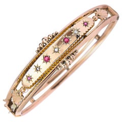 Antique Edwardian Ruby and Diamond Bangle 9 Karat Rose Gold, circa 1906