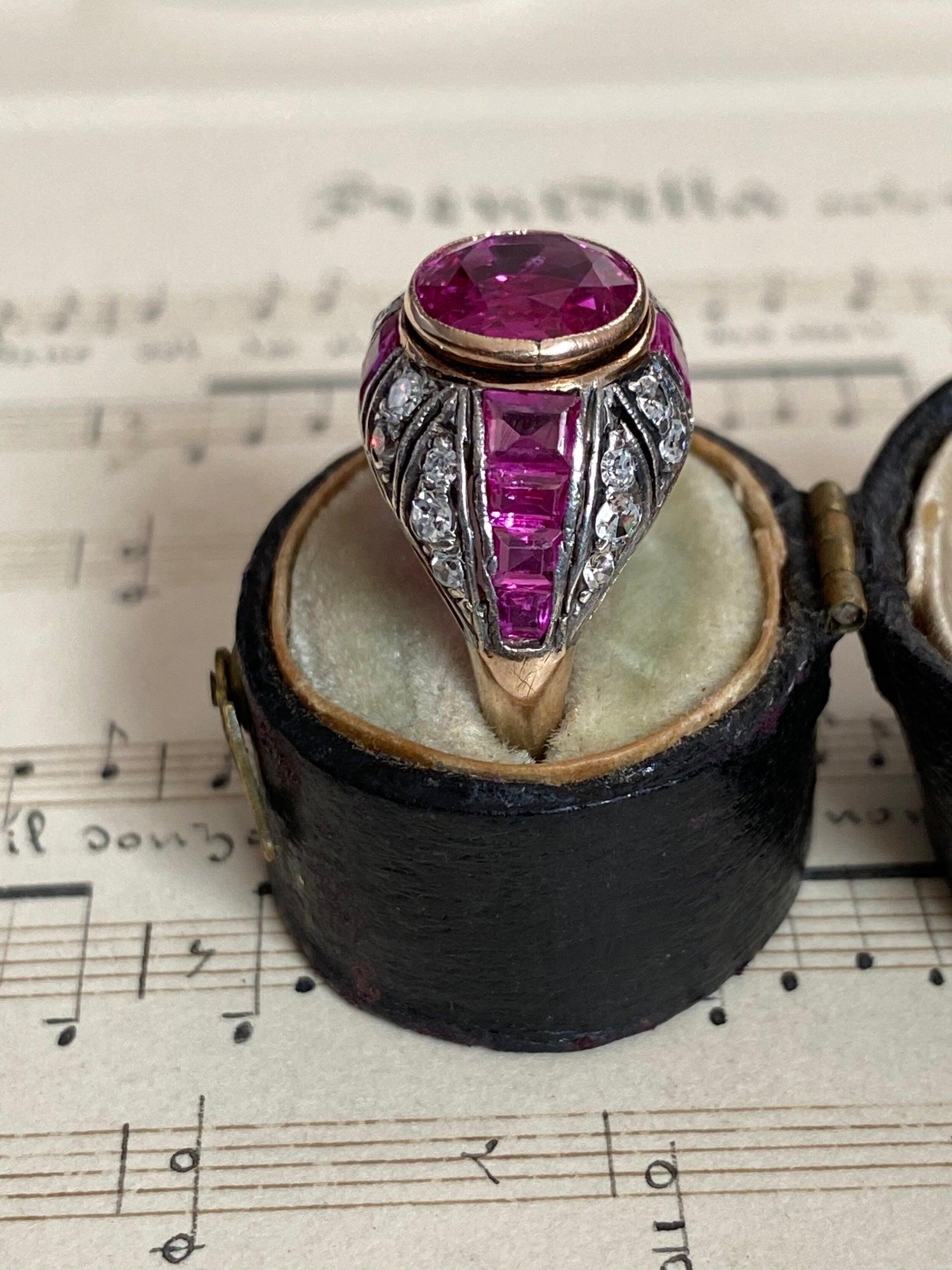 Edwardian Ruby and Diamond Bombe Ring - Burma No Heat For Sale 2