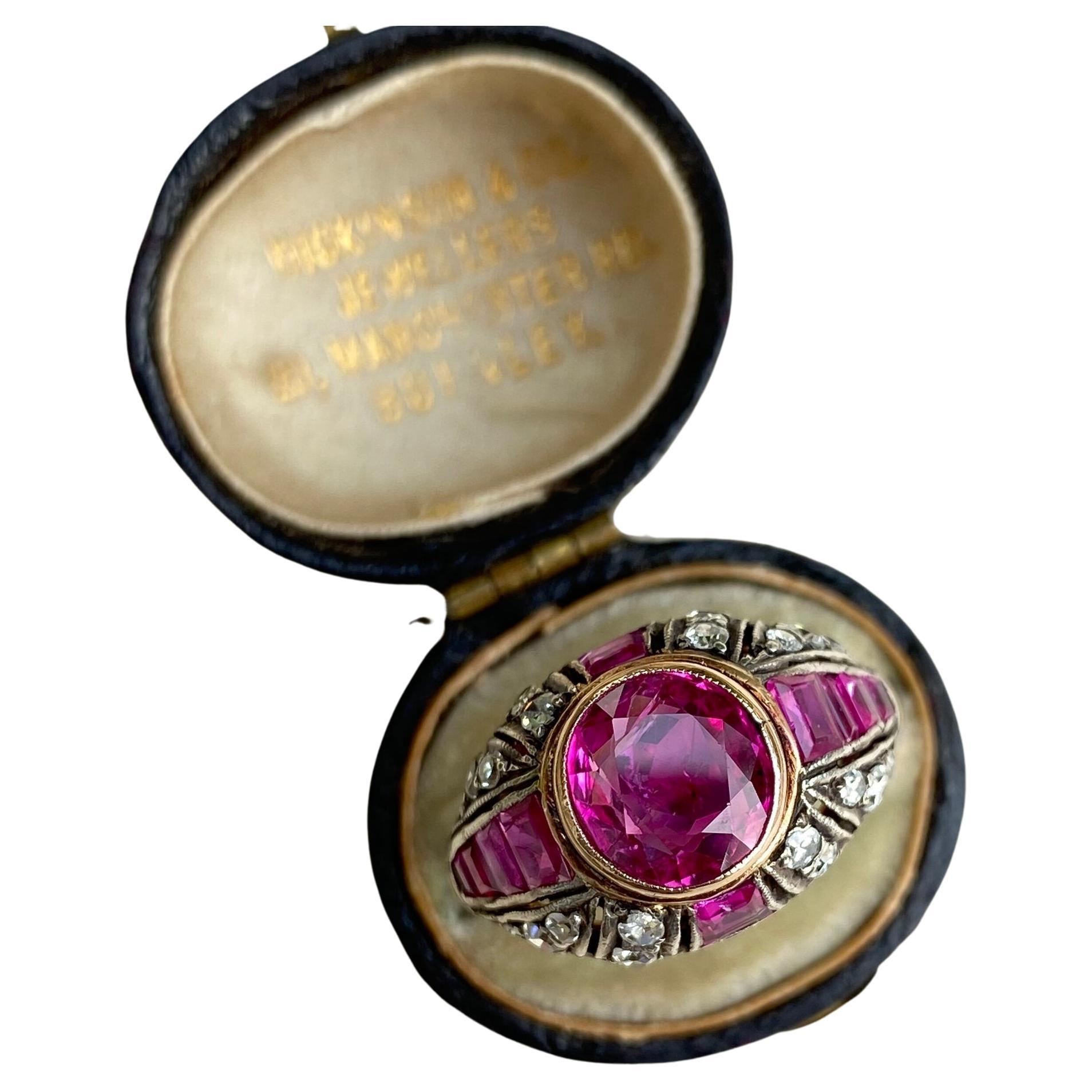 Edwardian Ruby and Diamond Bombe Ring - Burma No Heat For Sale