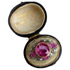 Antique Edwardian Ruby and Diamond Bombe Ring - Burma No Heat