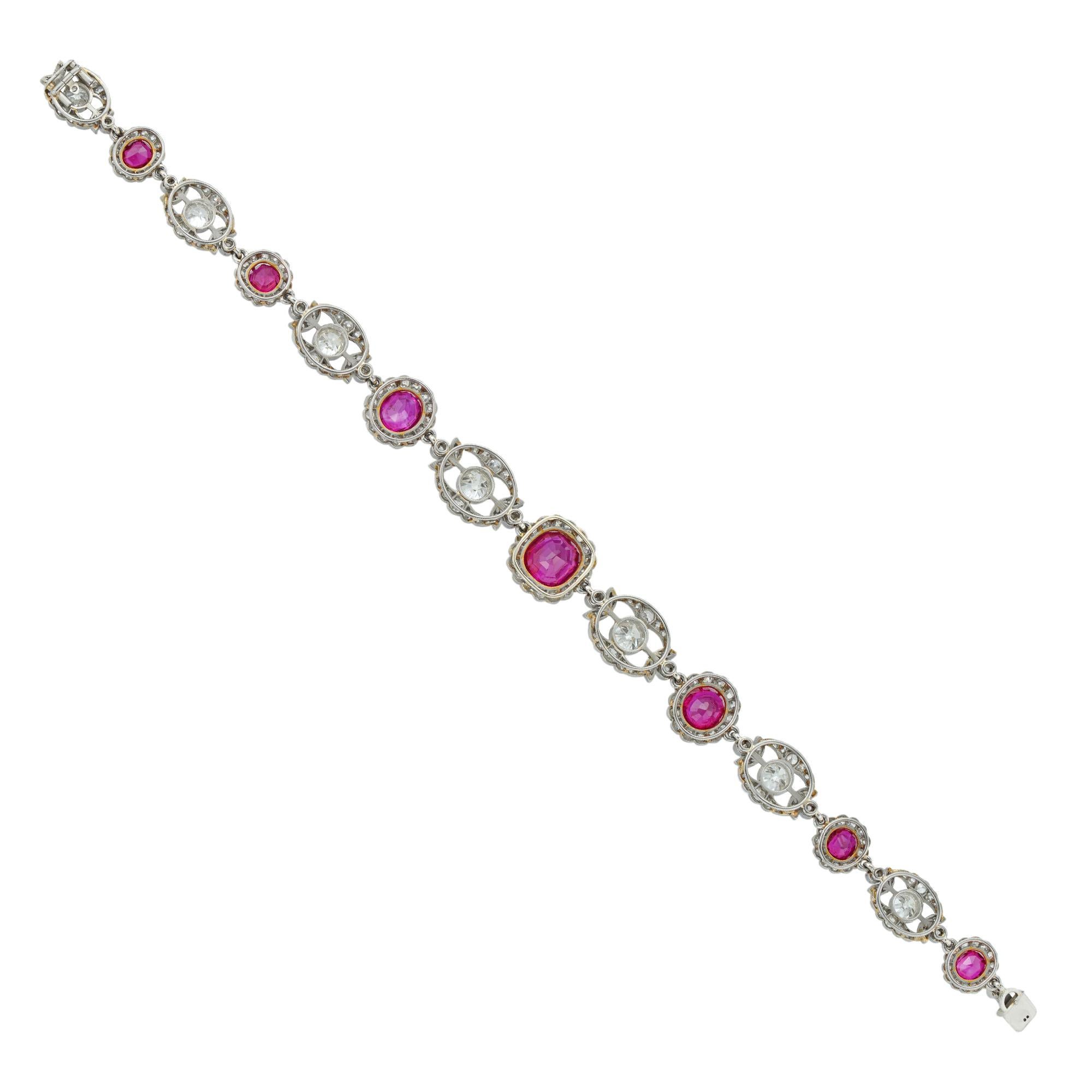 Antique Cushion Cut Edwardian Ruby and Diamond Bracelet For Sale