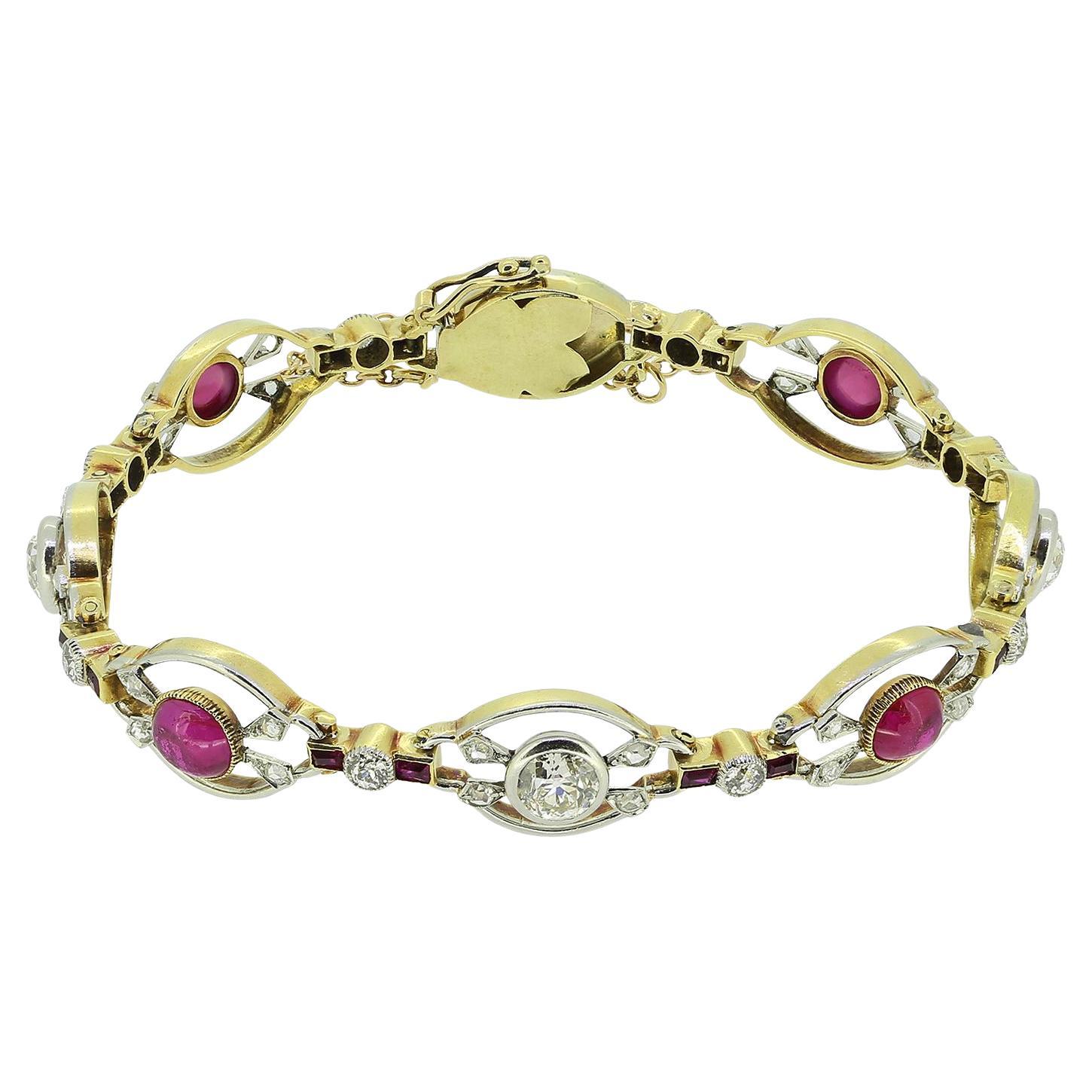Pulsera eduardiana de rubíes y diamantes