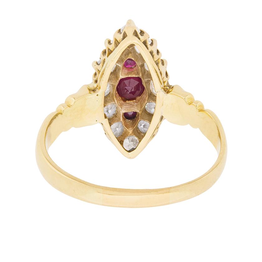 Old Mine Cut Edwardian Ruby and Diamond Cluster Ring, circa 1910 For Sale