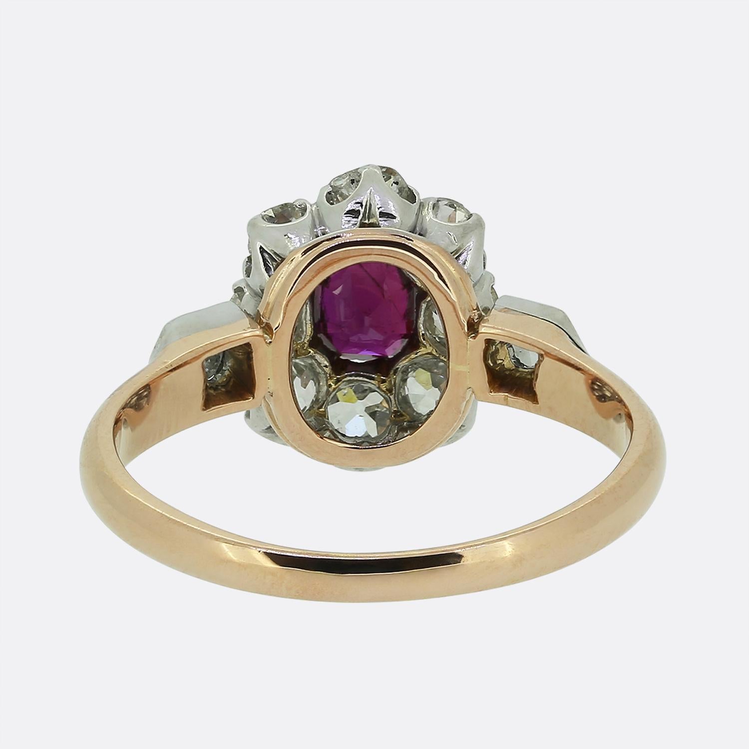 Edwardian Ruby and Diamond Cluster Ring In Good Condition For Sale In London, GB
