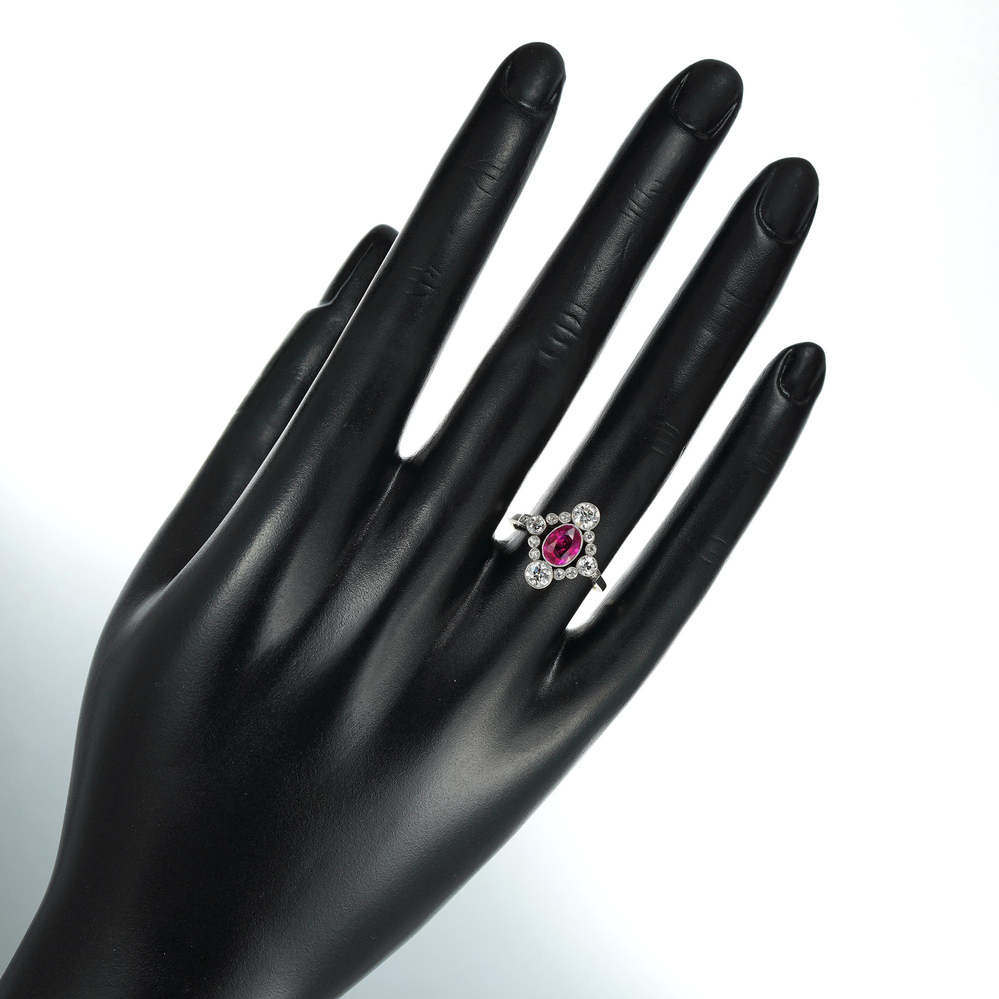 Edwardian Ruby and Diamond Cluster Ring For Sale 1