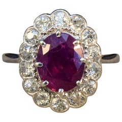 Edwardian Ruby and Diamond Cluster Ring in 18 Carat White Gold and Platinum