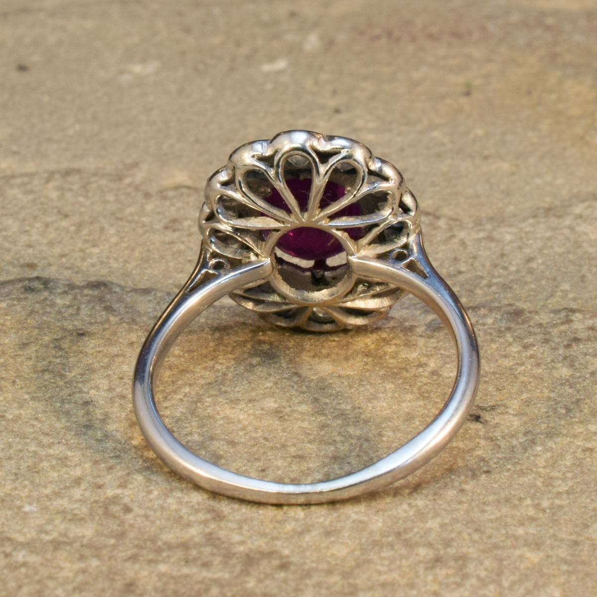 Edwardian Ruby and Diamond Cluster Ring in 18 Carat White Gold and Platinum In Good Condition In Yorkshire, West Yorkshire
