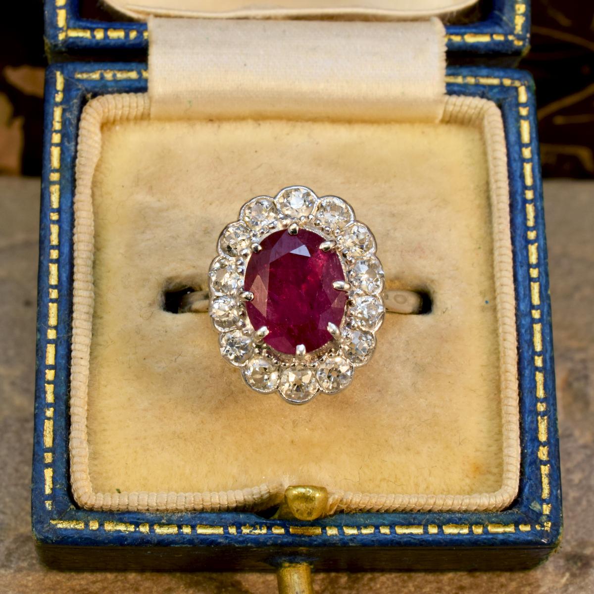 Edwardian Ruby and Diamond Cluster Ring in 18 Carat White Gold and Platinum 2