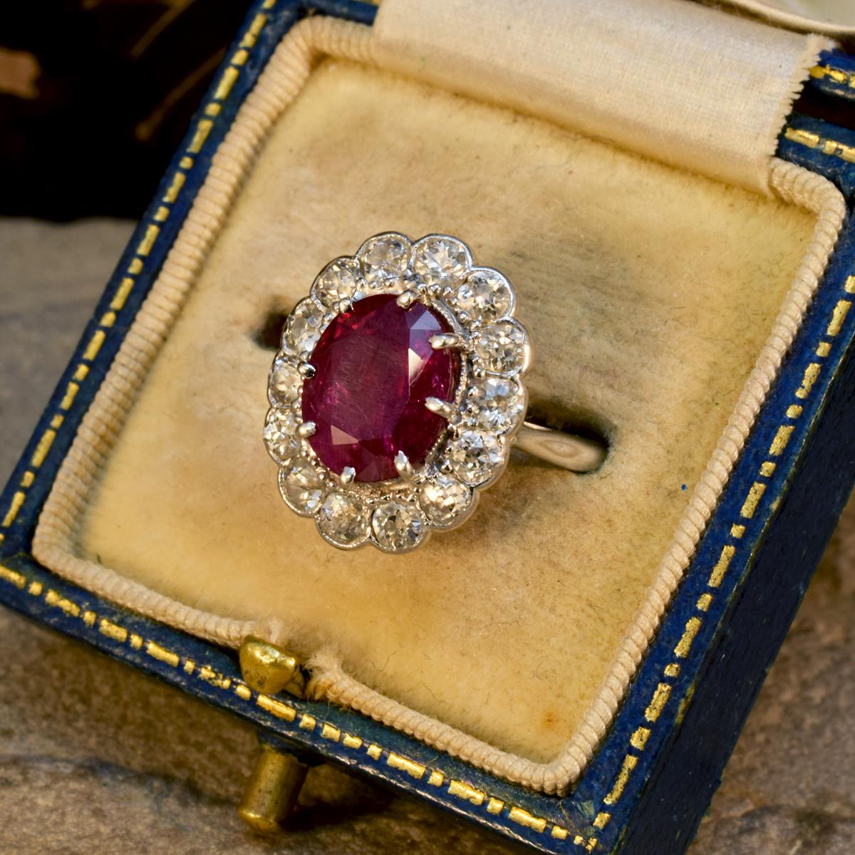 Edwardian Ruby and Diamond Cluster Ring in 18 Carat White Gold and Platinum 3