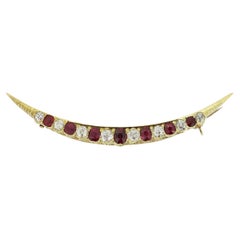 Edwardian Ruby and Diamond Crescent Brooch