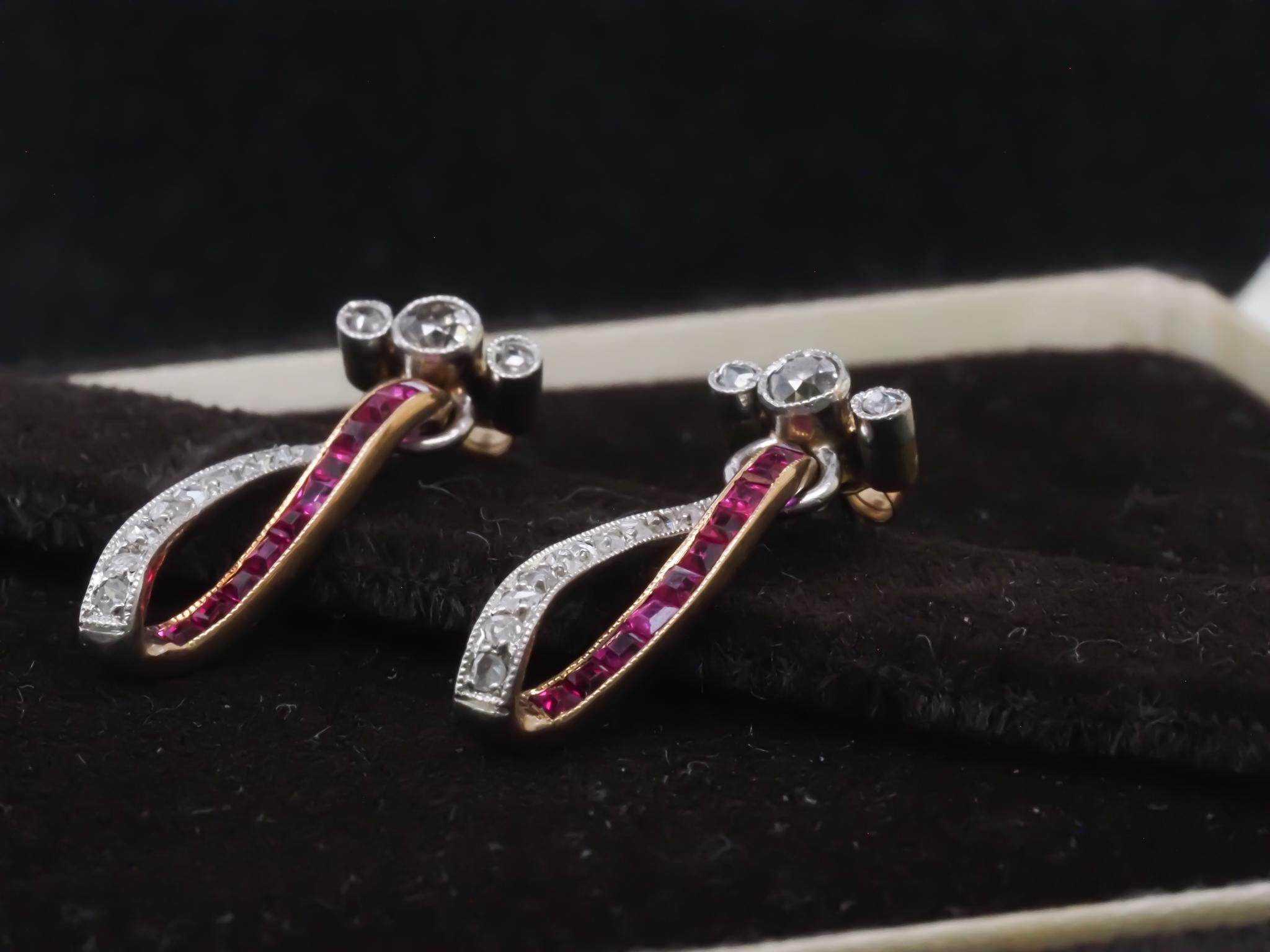 Edwardian Ruby and Diamond Drop Earrings in Gold and Platinum - VHK#518b For Sale 1