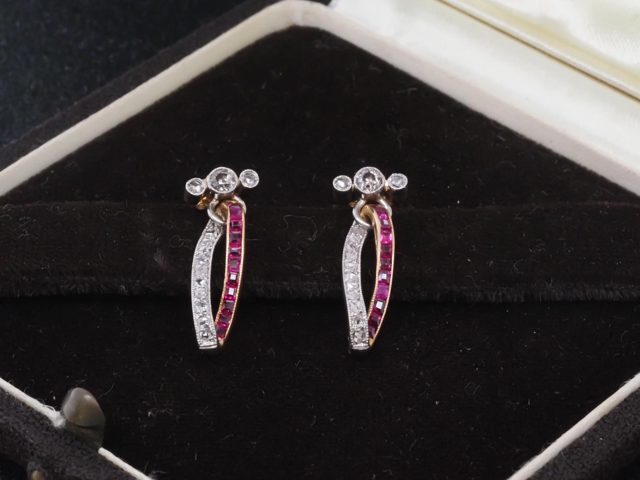 Edwardian Ruby and Diamond Drop Earrings in Gold and Platinum - VHK#518b For Sale 2