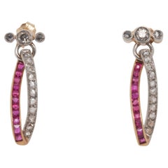 Edwardian Ruby and Diamond Drop Earrings in Gold and Platinum - VHK#518b