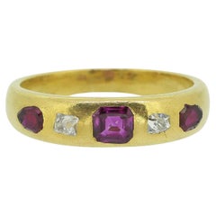 Edwardian Ruby and Diamond Five-Stone Gypsy Ring