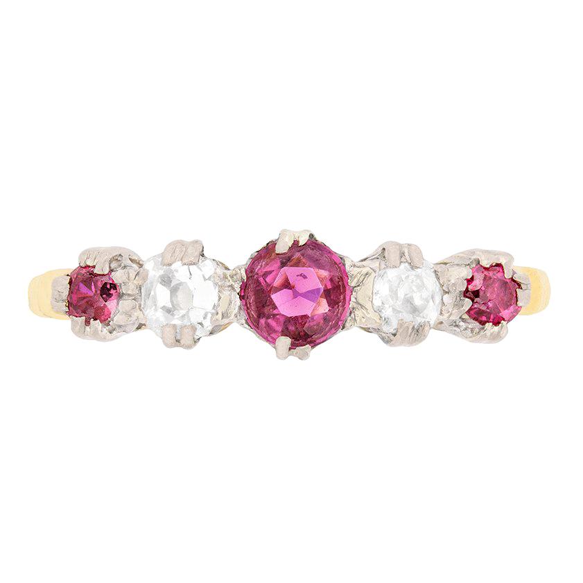 Edwardian Ruby and Diamond Five-Stone Ring, circa 1910