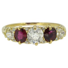 Edwardian Ruby and Diamond Five Stone Ring