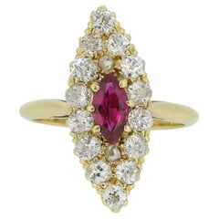 Anello Edwardiano con rubino e diamanti Navette