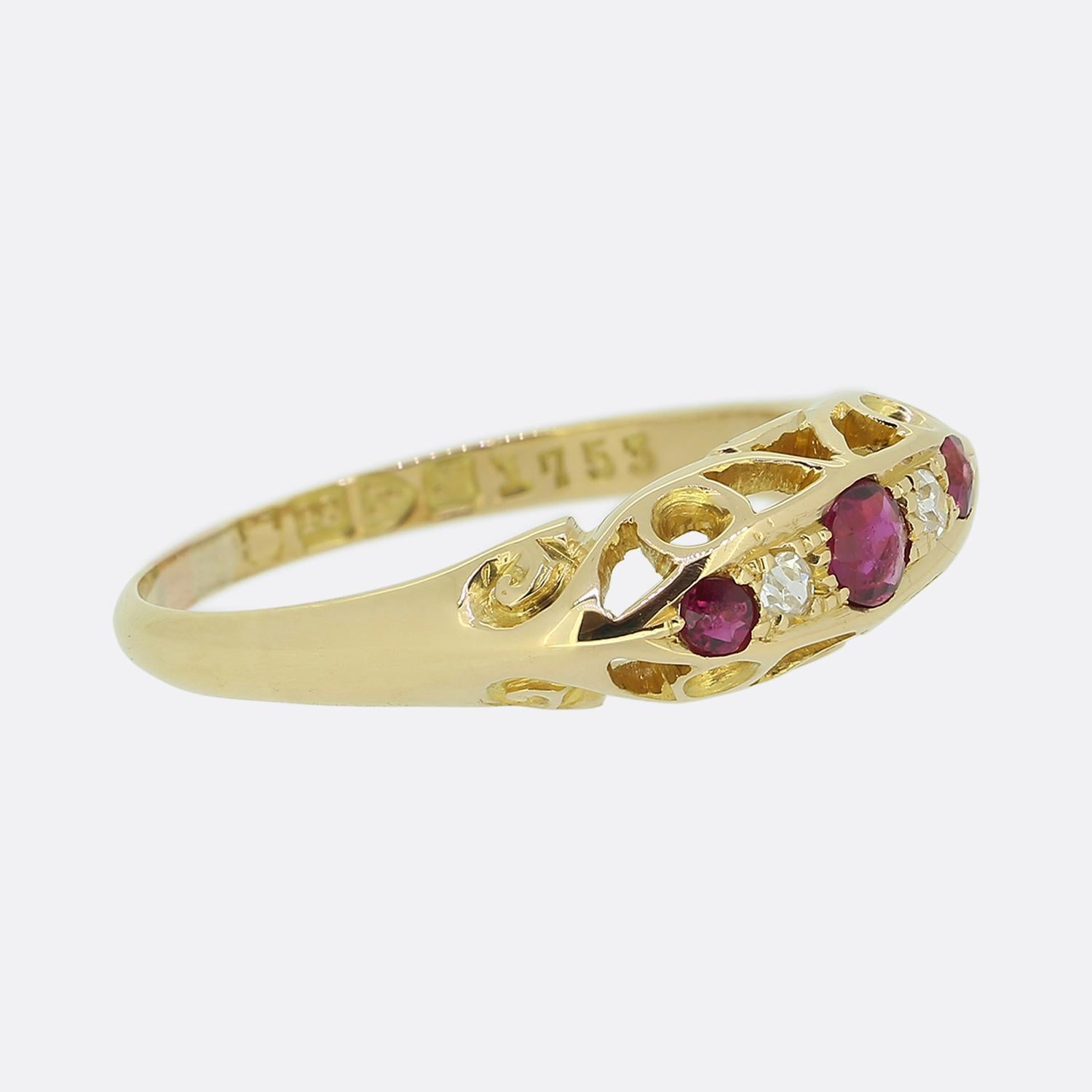 Round Cut Edwardian Ruby and Diamond Ring For Sale