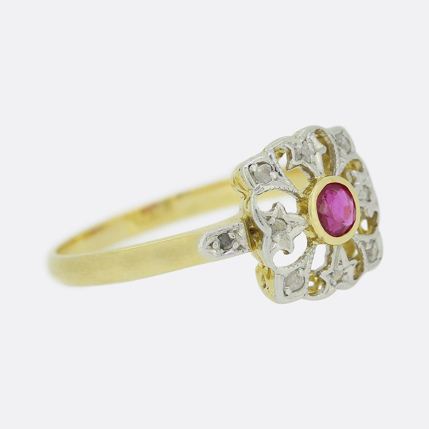 Rose Cut Edwardian Ruby and Diamond Ring For Sale