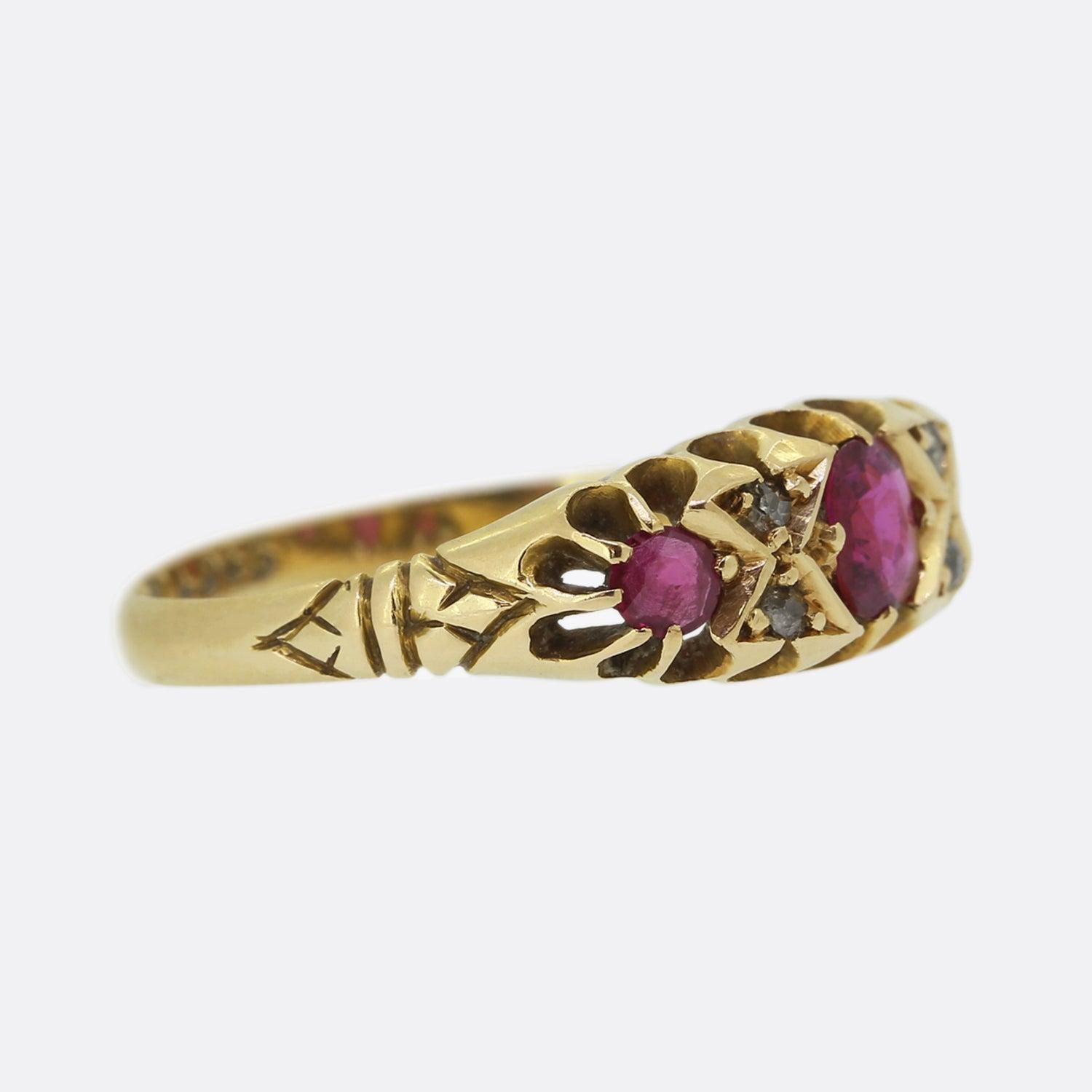 Edoardiano Anello edoardiano con rubino e diamanti in vendita