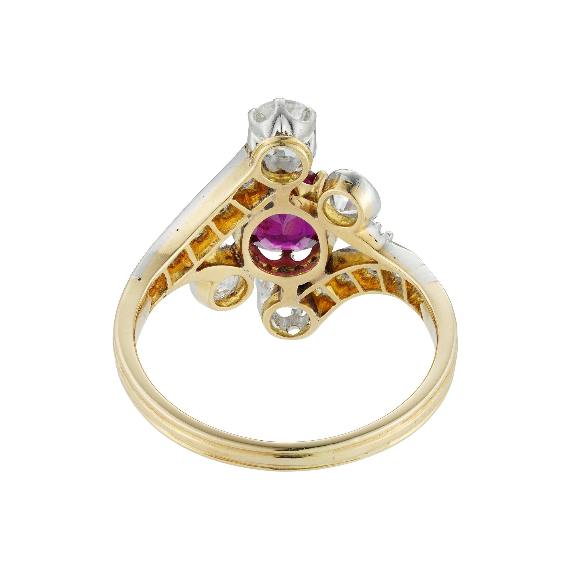 Ring mit Rubin und Diamant im viktorianischen Stil (Edwardian) im Angebot