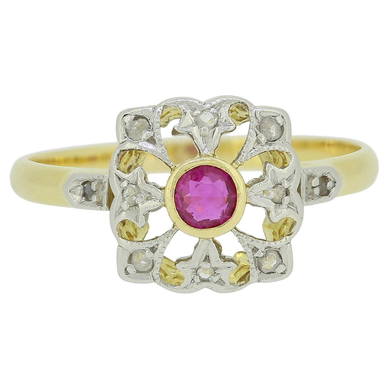 Edwardian Ruby and Diamond Ring For Sale