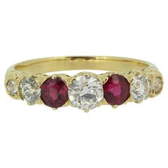 Edwardian Ruby and Diamond Seven Stone Ring