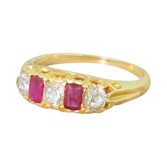 Antique Edwardian Ruby and Old Cut Diamond Five-Stone Ring