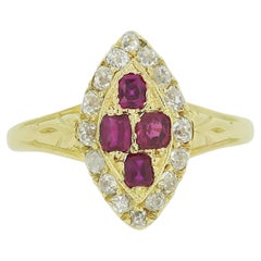 Antique Edwardian Ruby and Old Cut Diamond Navette Ring