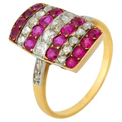 Edwardian ruby diamond 18k yellow gold cocktail ring