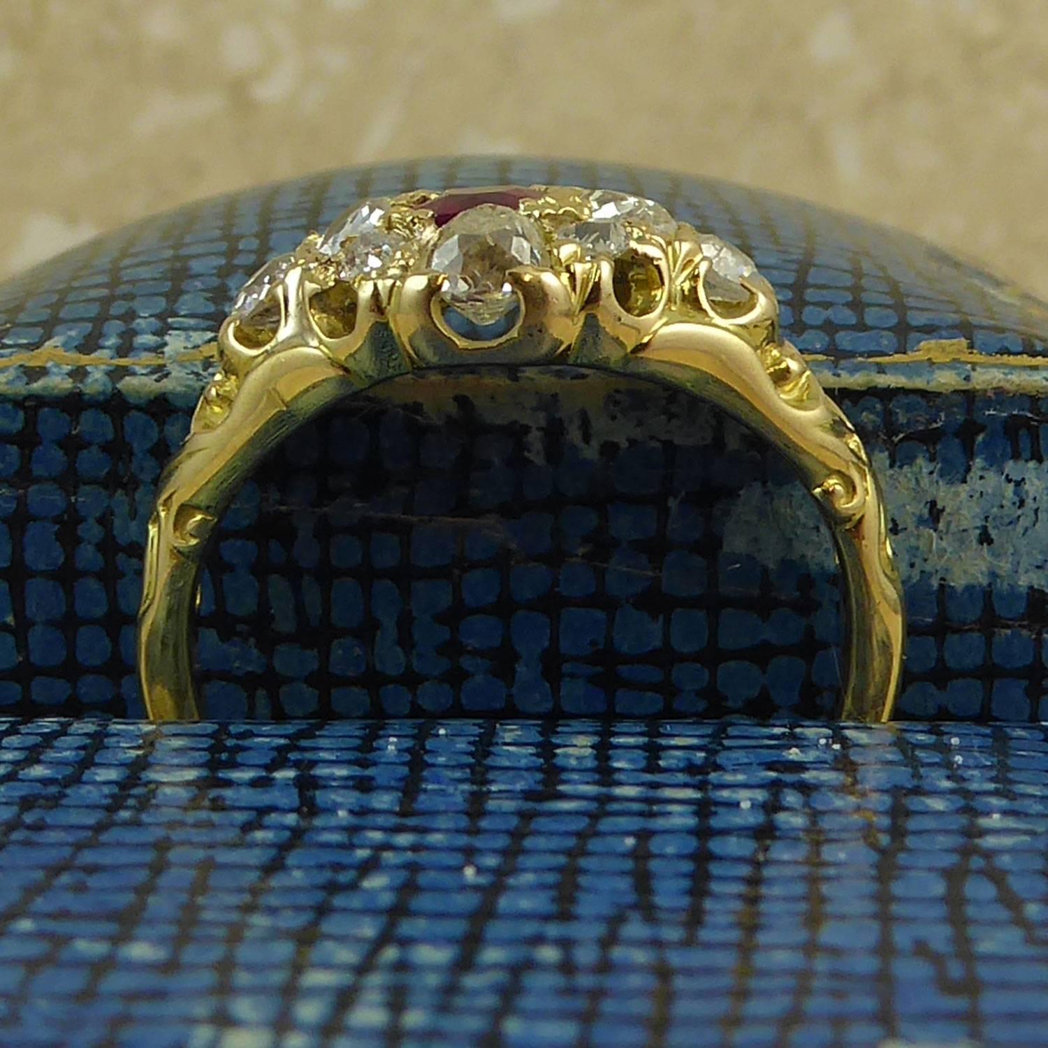 Edwardian Ruby Diamond Cluster Ring, Yellow Gold, circa 1900-1910 1