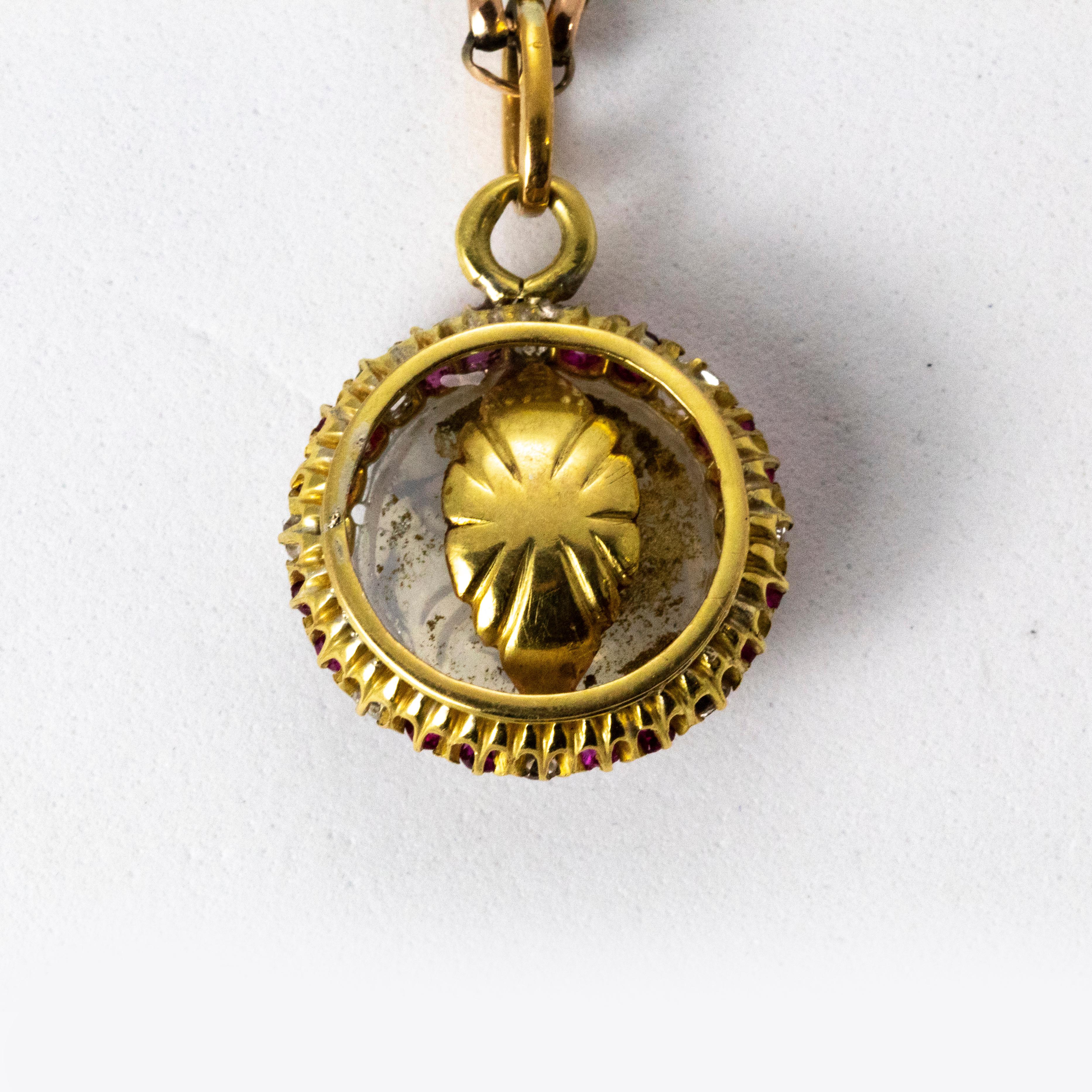 Edwardian Ruby Diamond Man in the Moon Pendant In Good Condition In Chipping Campden, GB