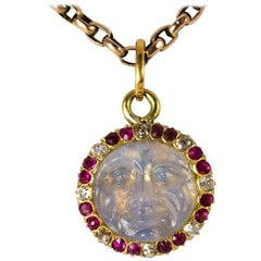 Edwardian Ruby Diamond Man in the Moon Pendant