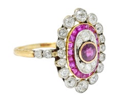 Edwardian Ruby Diamond Platinum-Topped 18 Karat Gold Dinner Ring