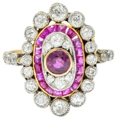 Edwardian Ruby Diamond Platinum-Topped 18 Karat Gold Dinner Ring