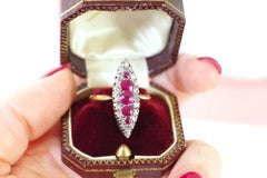 Belle Epoque natural ruby diamond navette ring in 18k gold and silver