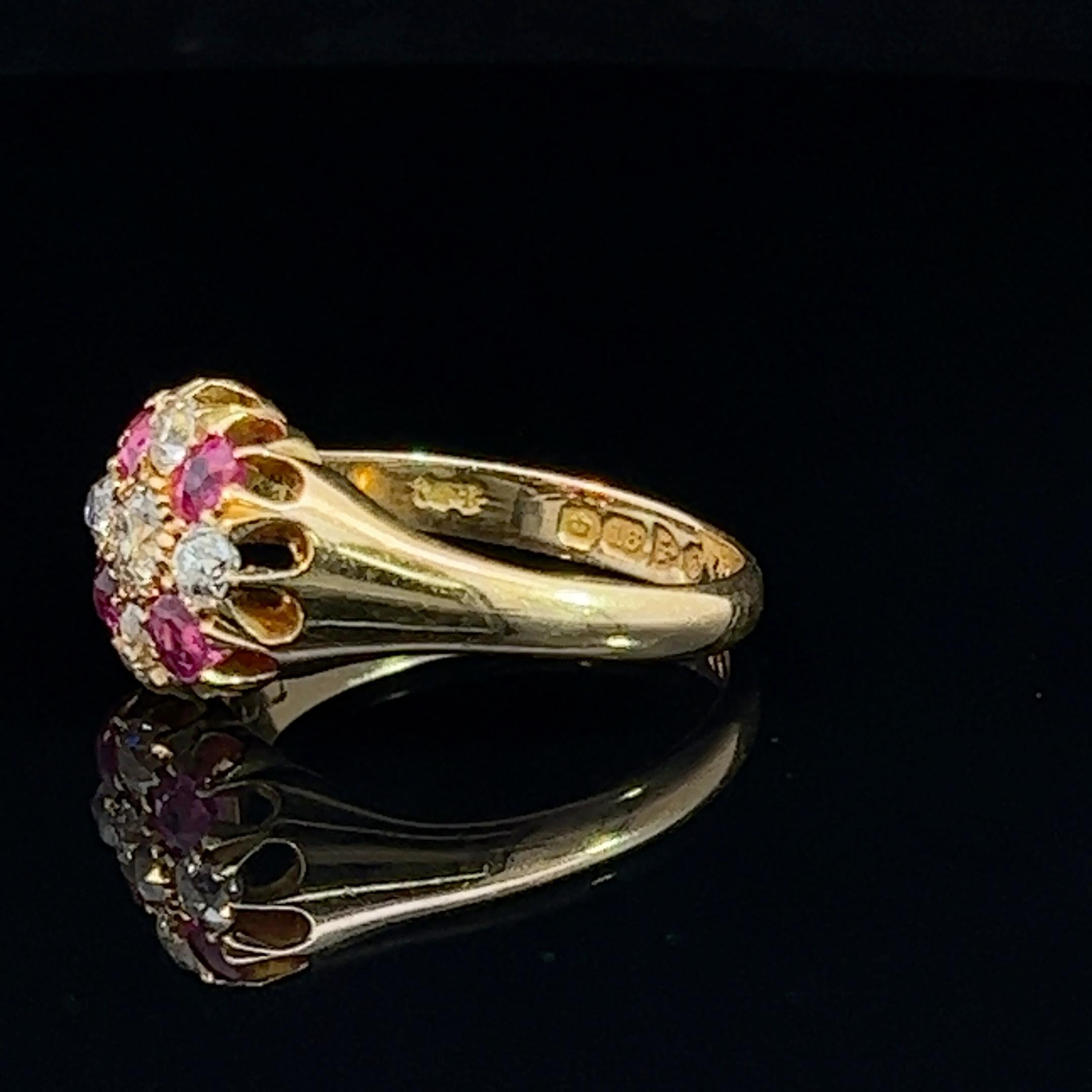 Edwardian Ruby & Diamond Set Cluster Ring - Hallmarked Chester 1904 For Sale 1