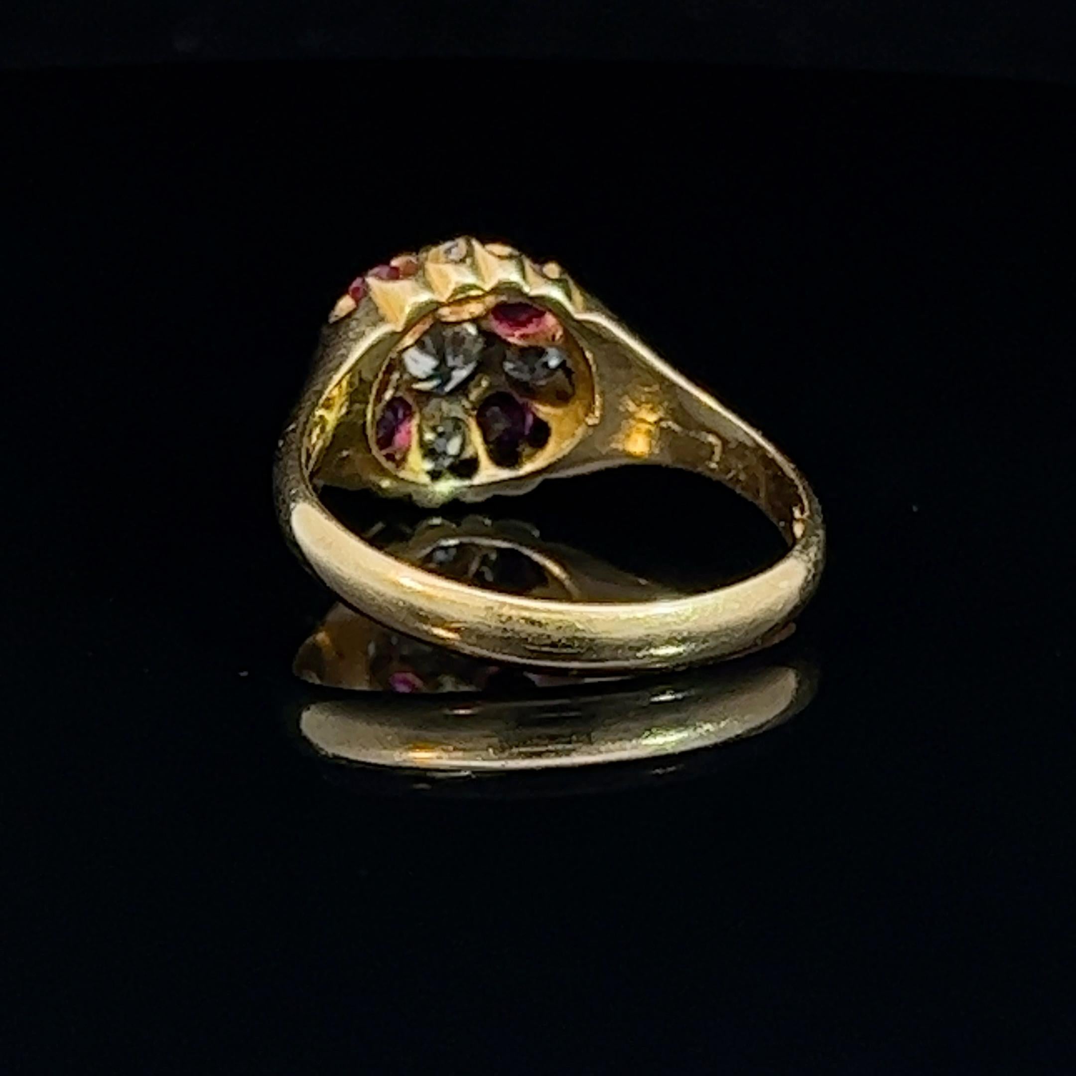 Edwardianischer Rubin- und Diamantbesetzter Cluster-Ring - gestempelter Chester 1904 im Angebot 2