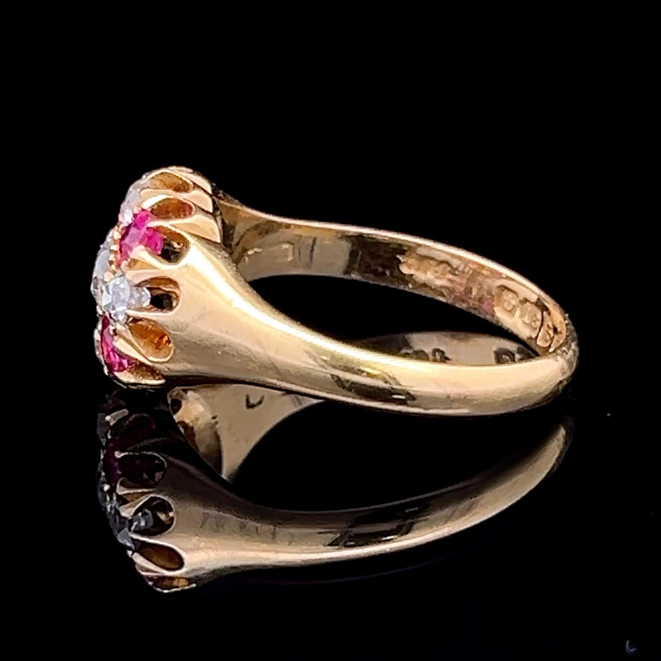 Edwardian Ruby & Diamond Set Cluster Ring - Hallmarked Chester 1904 1