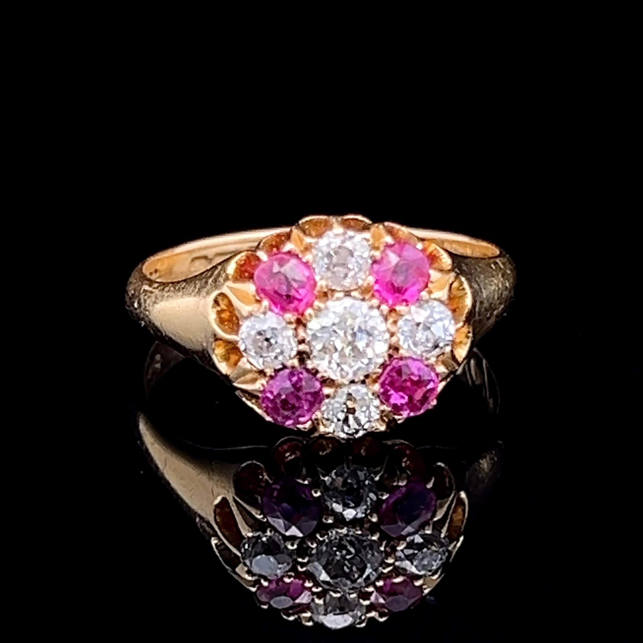 Edwardian Ruby & Diamond Set Cluster Ring - Hallmarked Chester 1904 4