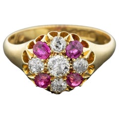 Edwardian Ruby & Diamond Set Cluster Ring - Hallmarked Chester 1904