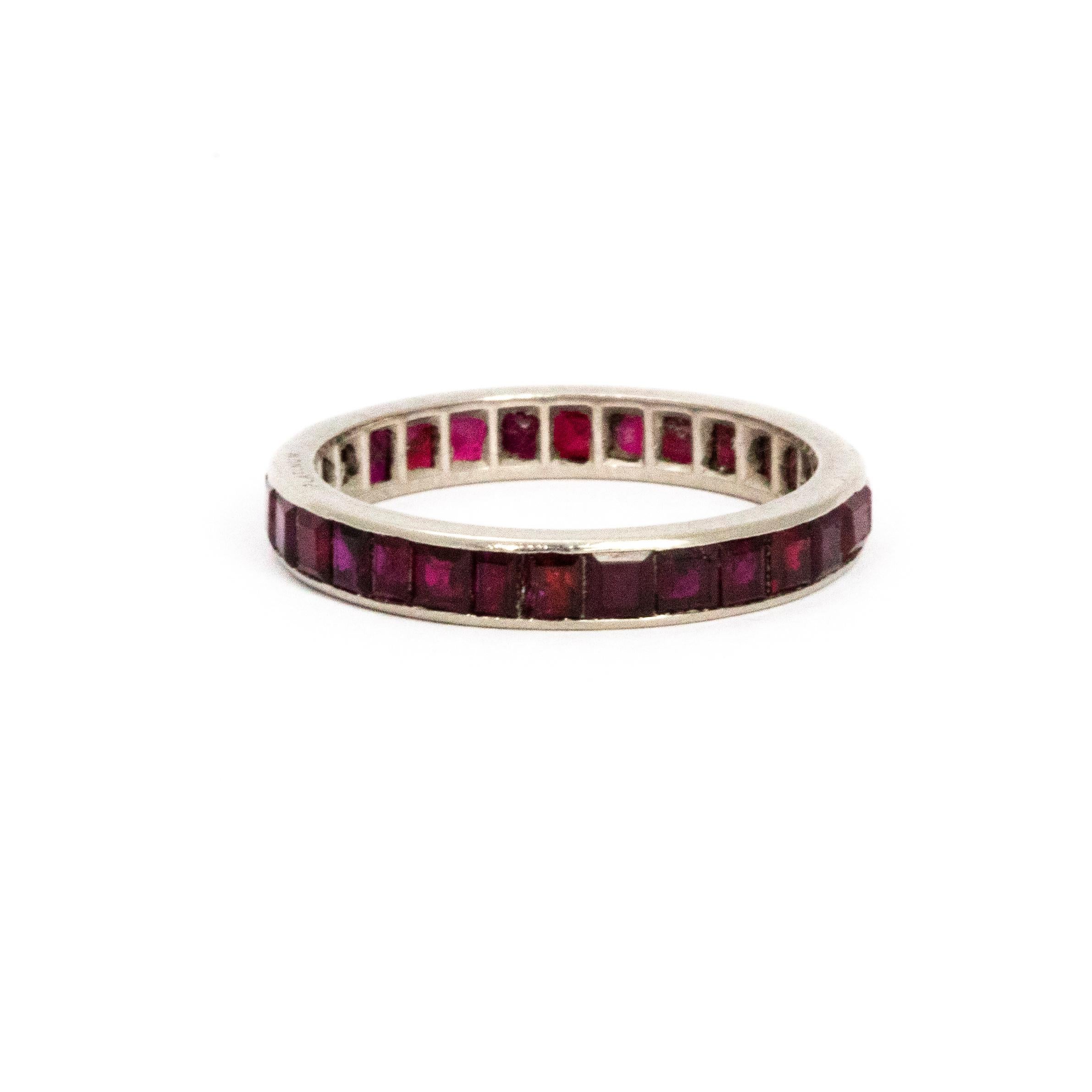 Edwardian Ruby Platinum Full Eternity Band In Good Condition In Chipping Campden, GB