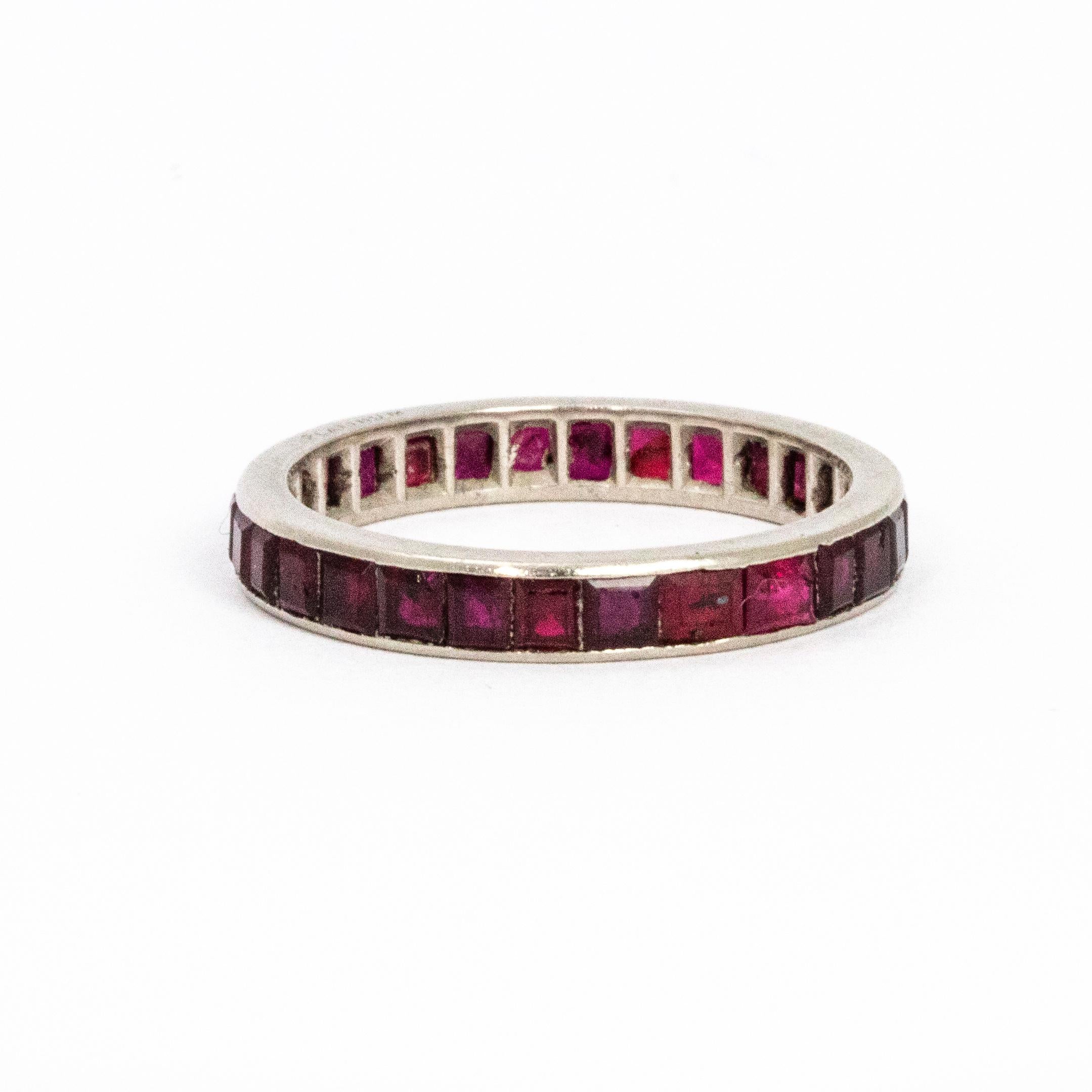 Women's or Men's Edwardian Ruby Platinum Full Eternity Band